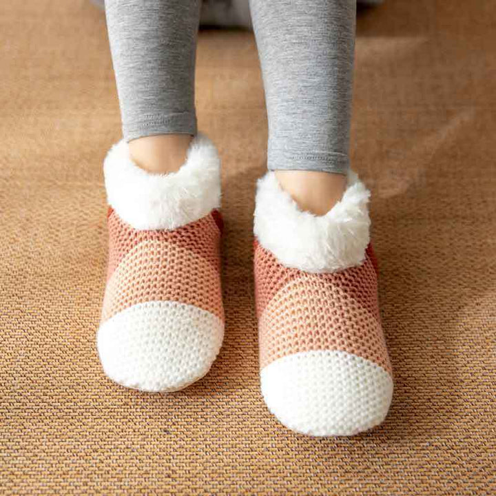 Women's Color-matching Knitted Plush Floor Socks Home Indoor Warm Non-slip Carpet Socks Winter Fashion-Womens Footwear-Zishirts