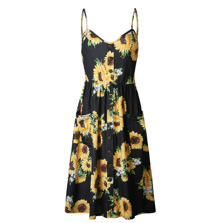 Women's Fashion Suspenders Floral Dress-Lady Dresses-Zishirts