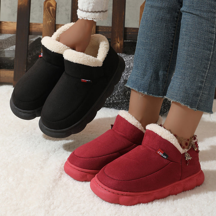 Winter Plush Cotton Shoes Women Men Warm Suede House Shoes For Parents Solid Color Thick-soled Garden Shoes Outdoor-Womens Footwear-Zishirts