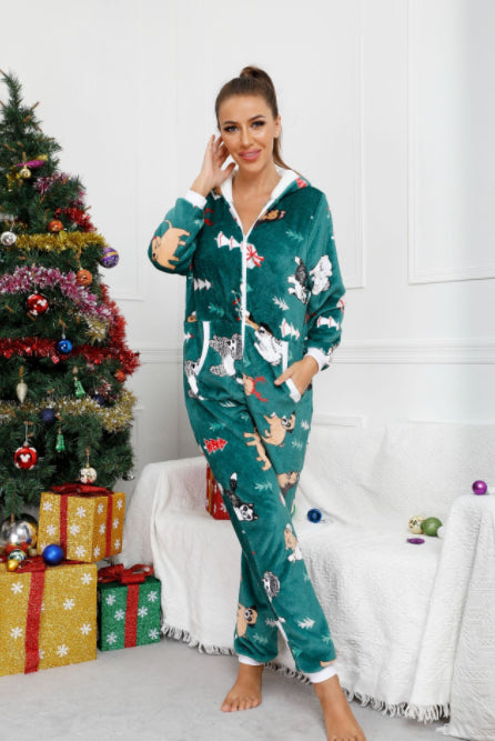 Red Hat Flannel Printed Jumpsuit Pajamas Home Clothing-Women's Outerwear 2023-Zishirts