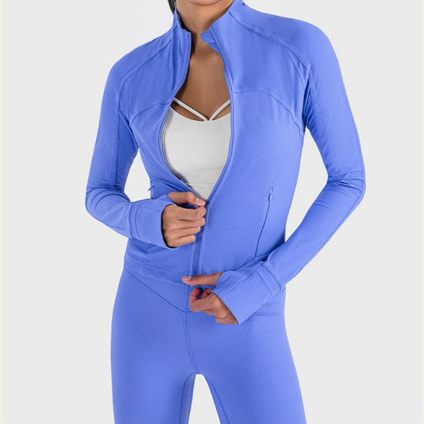 Vertical Rib High Elastic Tight Yoga Jacket Zipper Short Jacket-Women's Outerwear 2023-Zishirts