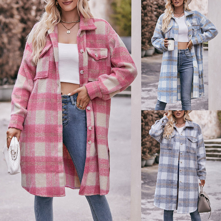 Long-cut Coat Mohair Plaid Coat-Jackets-Zishirts