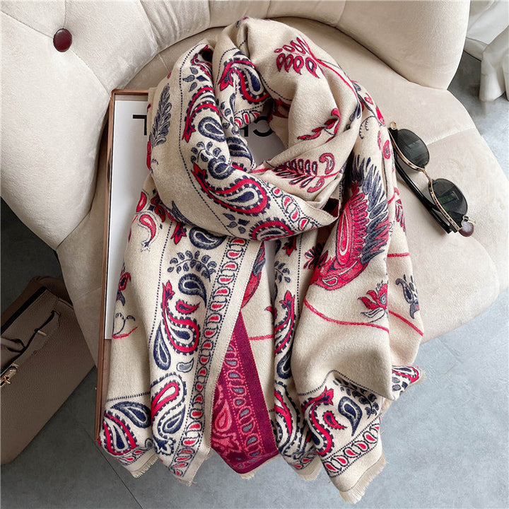 Cashmere-like Short Beard Flower Scarf Warm Versatile Jacquard-Scarves & Wraps-Zishirts