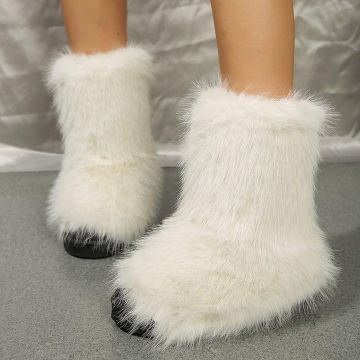 Fashion Long Plush Snow Boots Winter Warm Mid-tube Furry Cotton Shoes For Women Short Boot-Womens Footwear-Zishirts