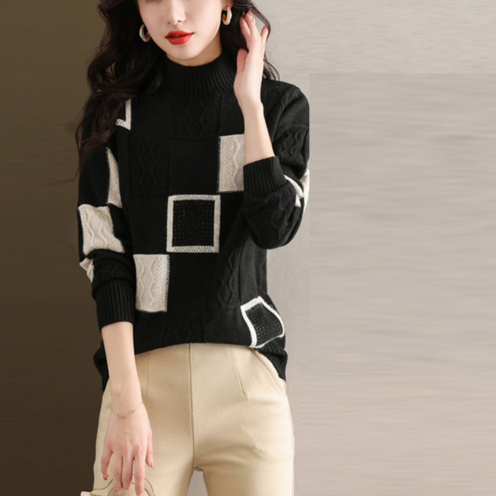 Autumn And Winter Extra Large Size Mock Neck Sweater Women's Loose-Sweaters-Zishirts