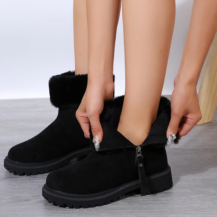 Warm Plush Boots Winter Fashion Side-Zipper Snow Boot For Women Outdoor Thickened Low-heelded Shoes-Womens Footwear-Zishirts