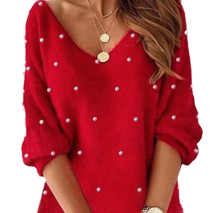 Women's Gorgeous Red Foam Beads Plain Plush Dress-Womens 2024 March-Zishirts