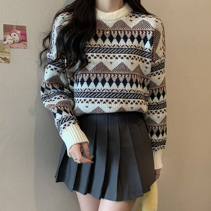 Soft Glutinous Ancient Pullover Knitted Long Sleeve Sweater-Women's Outerwear 2023-Zishirts