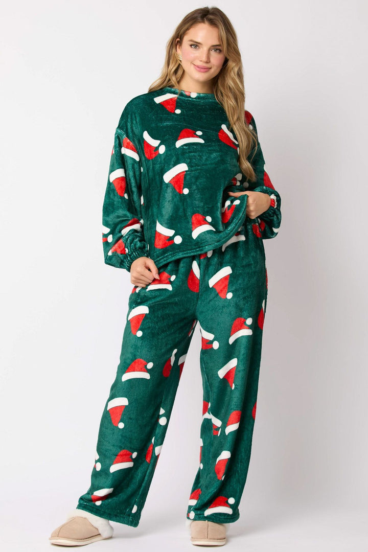 2024 Casual Flannel Pajama Sets For Women 2 Piece Cute Long Sleeve Matching Lounge Shirts Sets Santa Claus Pajamas Homewear-Suits & Sets-Zishirts