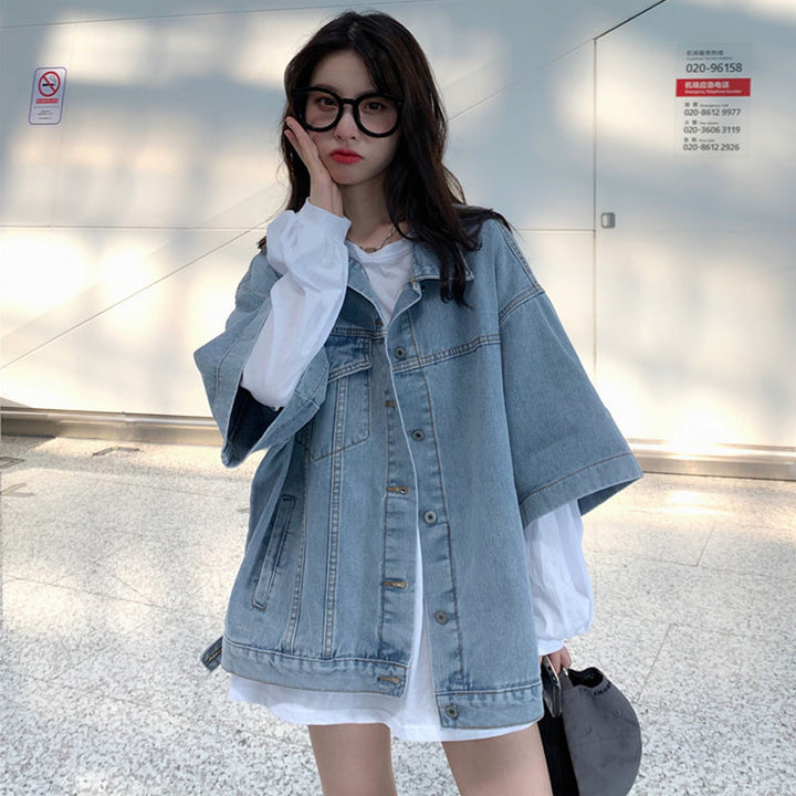 Half-sleeve Denim Jacket Women Loose Tide-Jackets-Zishirts