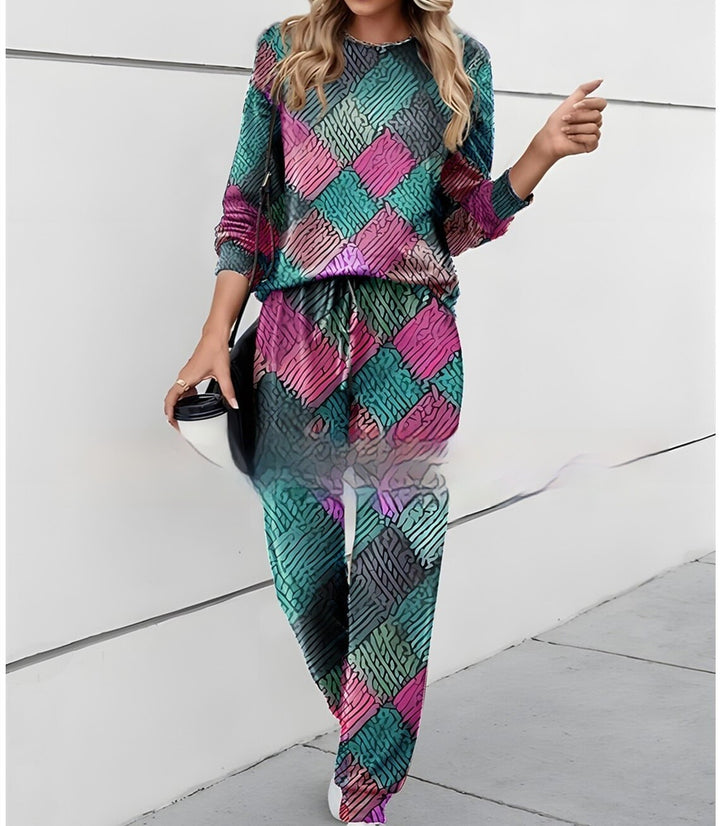 Round Neck Printed Top And Trousers Casual Suit-Women's Outerwear 2023-Zishirts