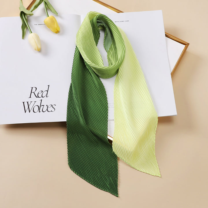 Color Blocking Small Ribbon Scarf Women's Pleated Hair Band-Scarves & Wraps-Zishirts