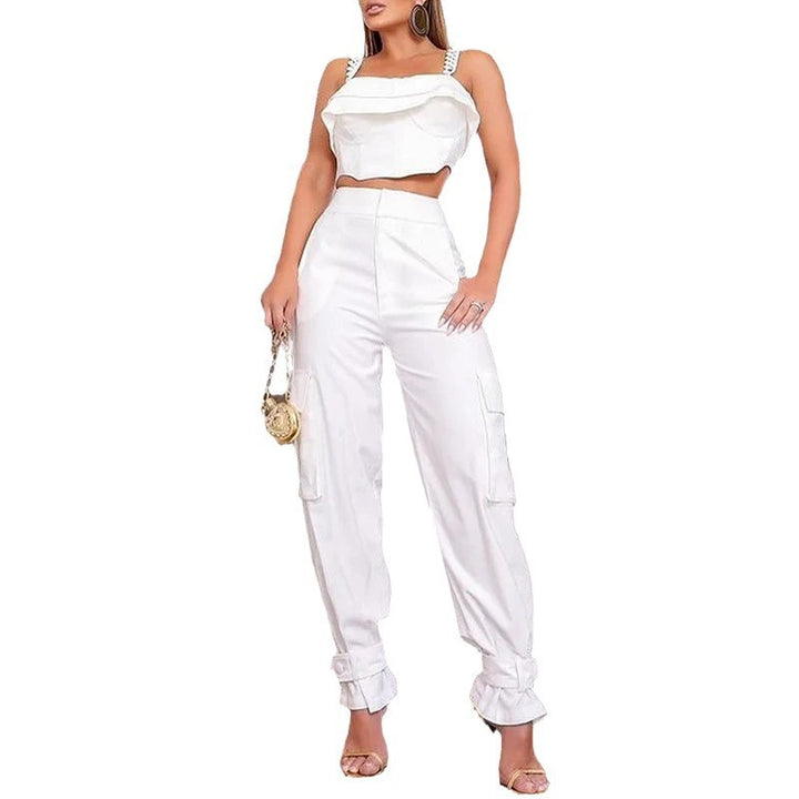 Women's Solid Color Square Collar Sling High Waist Ankle-tied Trousers Suit-Womens 2024 March-Zishirts