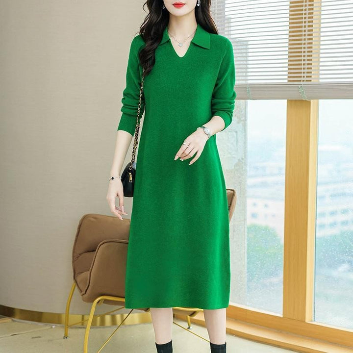 Lapel Knitted Dress Women's Clothing-Lady Dresses-Zishirts