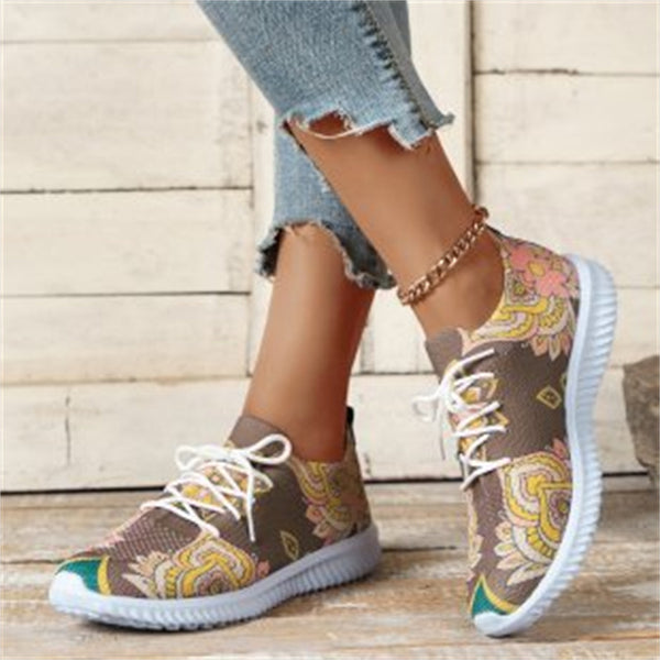 Women's Fashion Casual Flat Lace-up Flying Woven Breathable Sports Shoes-Womens Footwear-Zishirts