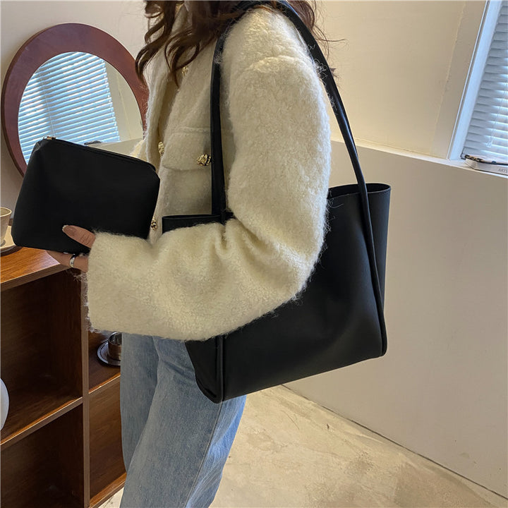 Casual Large Capacity Tote Bags For Women Fashion Solid Color Shopping Shoulder Bag With Wallet Ladies Handbag-Women's Bags-Zishirts