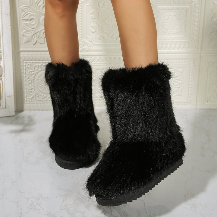 Fashion Long Plush Snow Boots Winter Warm Mid-tube Furry Cotton Shoes For Women Short Boot-Womens Footwear-Zishirts