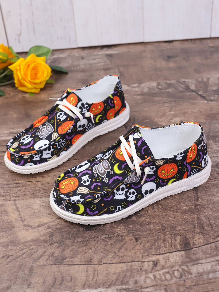 Halloween Pumpkin Print Ghost European And American Flat Canvas Casual Shoes-Womens Footwear-Zishirts