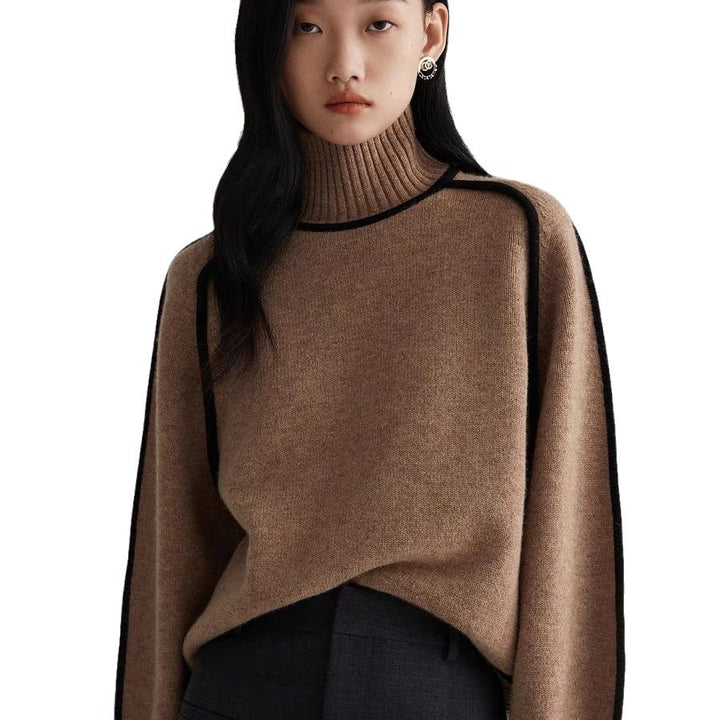 Autumn And Winter Half Turtleneck Three-dimensional Casual Loose Pullover Knitted Sweater-Women's Outerwear 2023-Zishirts