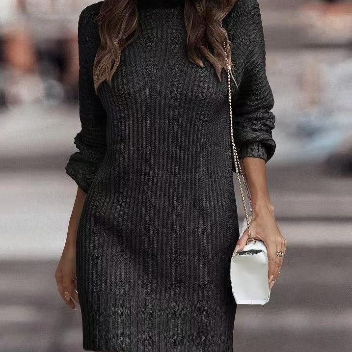 Turtleneck Sweater Women's Long Sleeve Knitwear Dress Women's Clothing-Lady Dresses-Zishirts