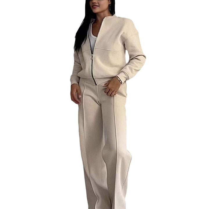 Women's Zipper Jacket Wide Leg Pants Two-piece Set-Suits & Sets-Zishirts