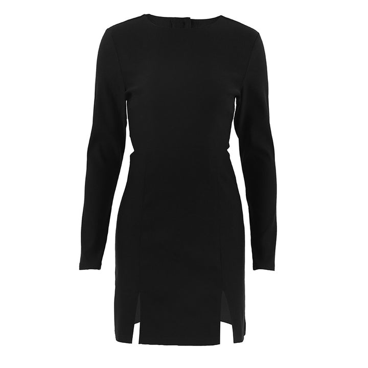 Women's Fashion Casual Slim Solid Color Long Sleeve Dress-Lady Dresses-Zishirts