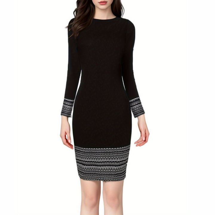 New Patchwork Round Neck Temperament Commute Long Sleeve Dress-Lady Dresses-Zishirts