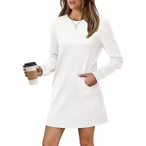 Back Fold Pocket Long Sleeve Sweater Dress-Lady Dresses-Zishirts