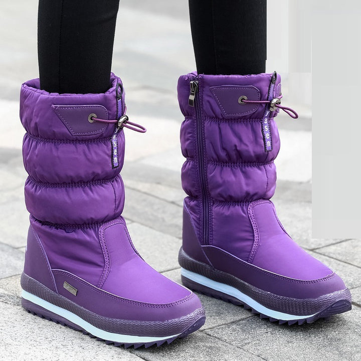 Winter New Plus Velvet Thick Cotton Shoes Thermal Middle Tube Waterproof Non-slip Boots-Womens Footwear-Zishirts