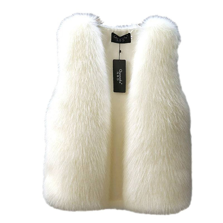 Women's Imitation Fox Fur Waistcoat Plus Cotton Furry Vest-Women's Outerwear 2023-Zishirts