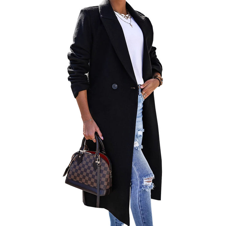 Women's Simple Long Sleeve Lapel Button Slit Woolen Coat-Jackets-Zishirts