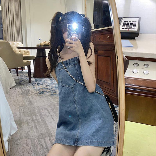 Denim Suspender Skirt Women's Clothing Spring And Autumn Student Small-Women's Outerwear 2023-Zishirts