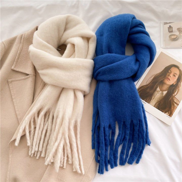 Solid Color Versatile Winter Warm Extended Tassel Scarf-Scarves & Wraps-Zishirts