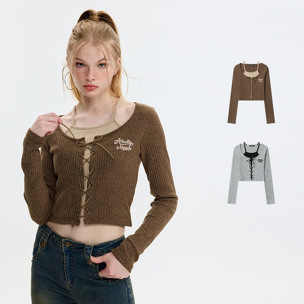 Embroidered Knitted Cardigan Long-sleeved T-shirt Women's Short Top-Blouses & Shirts-Zishirts