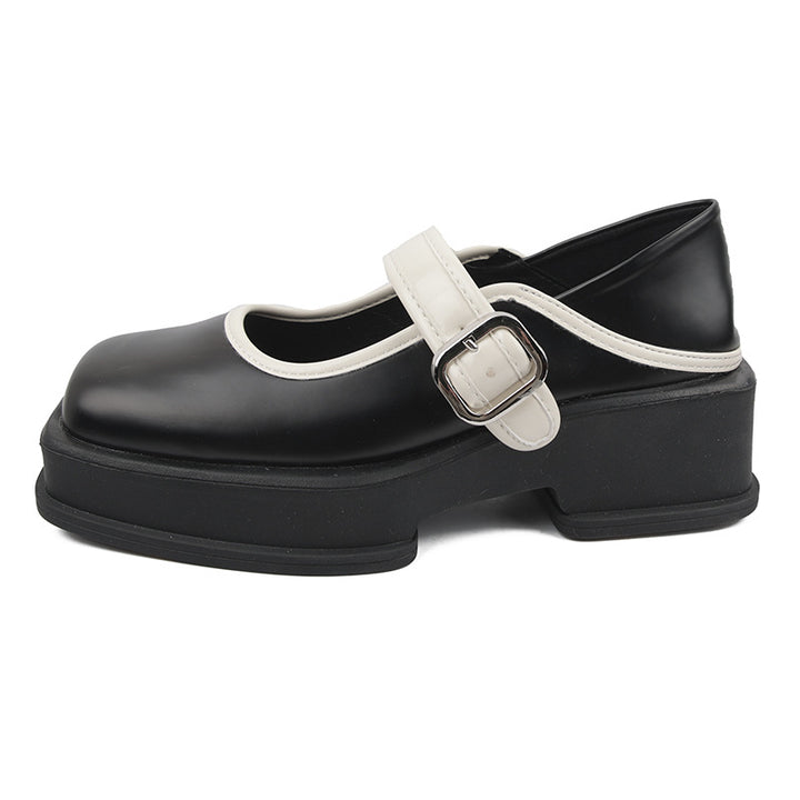 Thick-soled British Style Small Leather Shoes French Square Toe Mary Jane-Womens Footwear-Zishirts