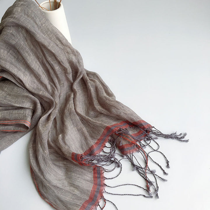 Pure Linen Hemp Gray Men's And Women's All-match Oversized Scarf-Scarves & Wraps-Zishirts