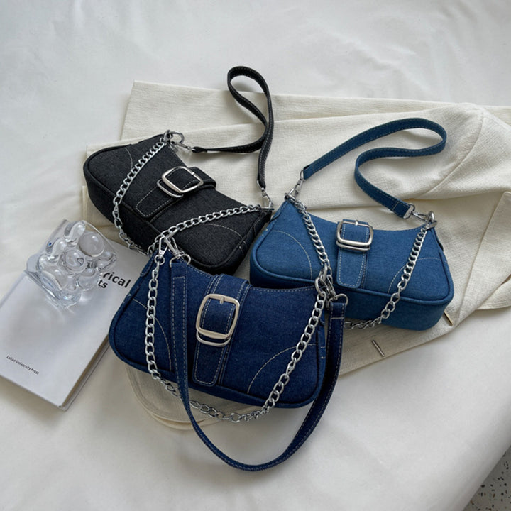 Denim Shoulder Bags Women's Fashion Chains Handbag Crossbody Bags Small Square Armpit Bag-Women's Bags-Zishirts