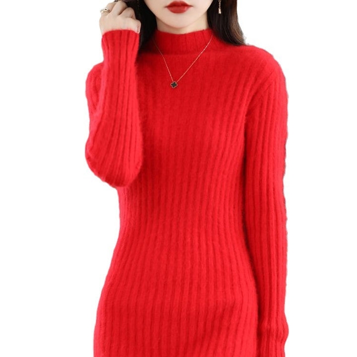 Autumn And Winter Artificial Mink Cashmere Sweater Women's Half Turtleneck Slim Fit Slimming-Womens 2024 March-Zishirts