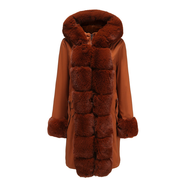 Women's Cotton-padded Coat Detachable Fur Collar Mid-length Long Sleeve Parka-Women's Outerwear 2023-Zishirts