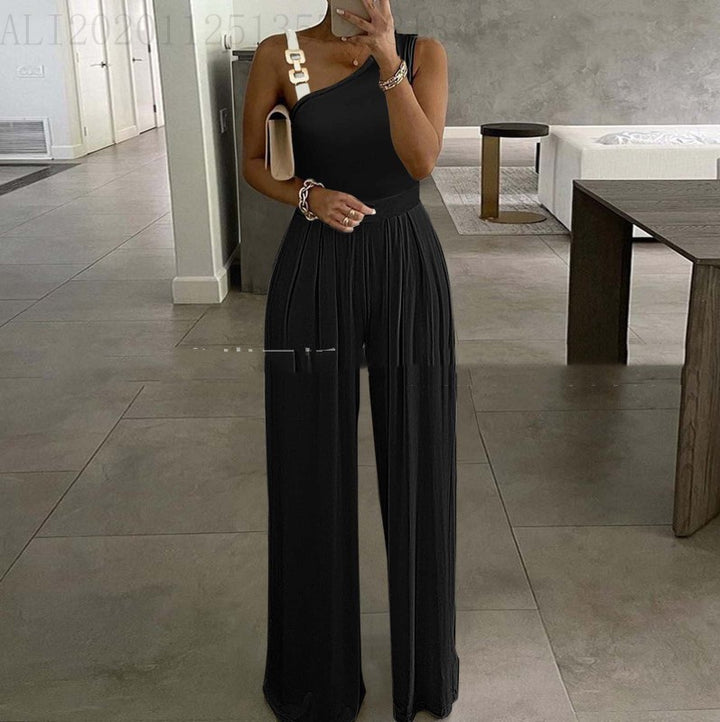 Women's Metal Buckle Vest Top High Waist Wide Leg Jumpsuit-0-Zishirts