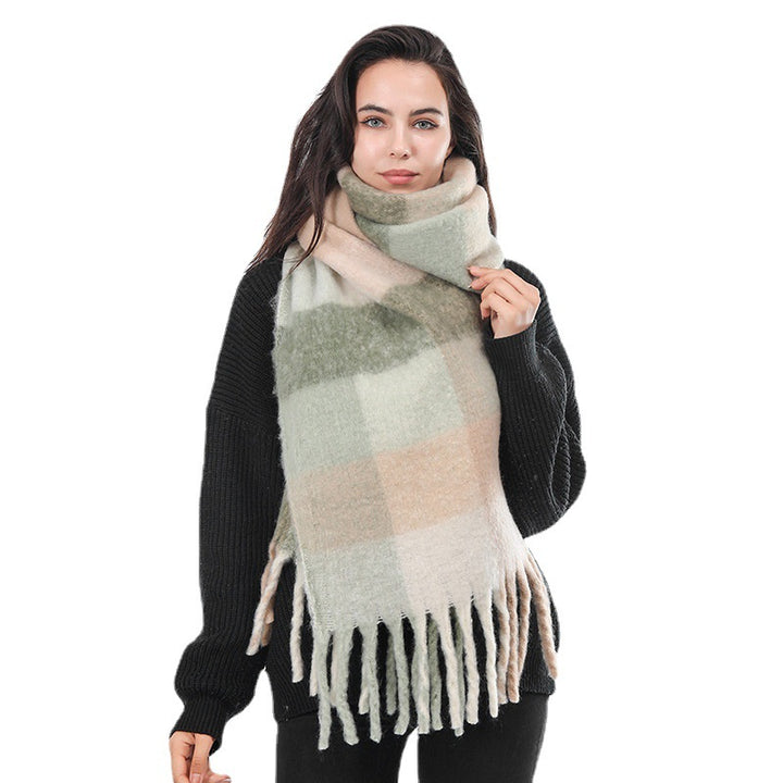 Female Fringe Thickening Warm Plaid Scarf-Scarves & Wraps-Zishirts