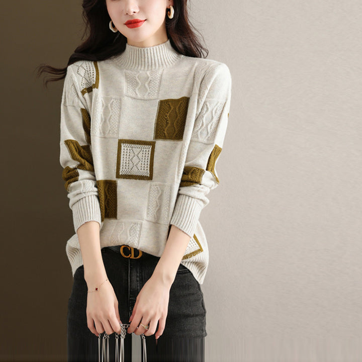 Autumn And Winter Extra Large Size Mock Neck Sweater Women's Loose-Sweaters-Zishirts