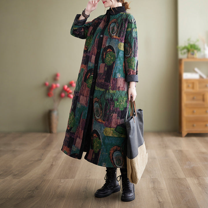 New Vintage Ethnic Print Loose Long Sleeve Coat For Women-Jackets-Zishirts