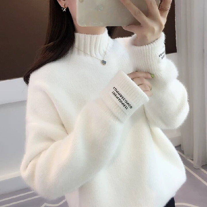 Mock Neck Sweater Women's Knitted Bottoming Shirt-Sweaters-Zishirts