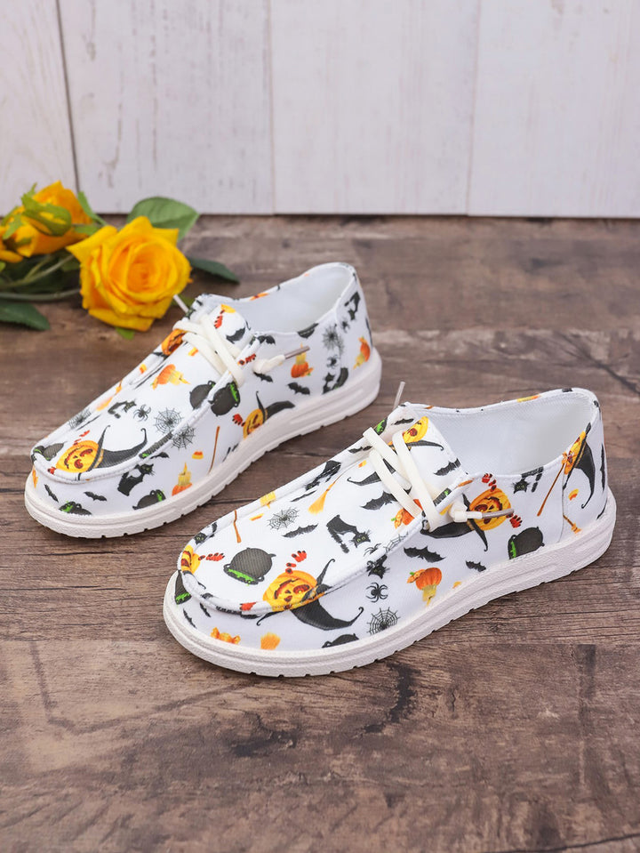 Halloween Pumpkin Print Ghost European And American Flat Canvas Casual Shoes-Womens Footwear-Zishirts