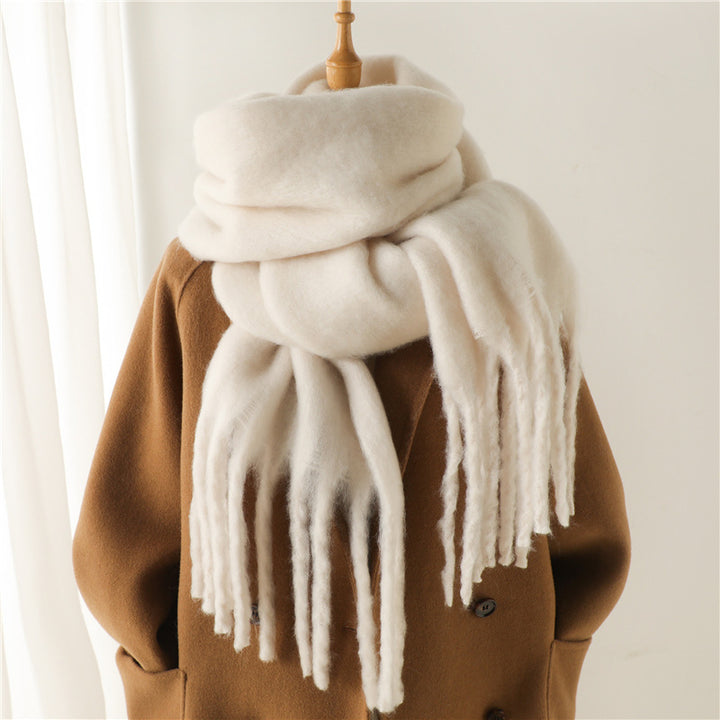 Solid Color Versatile Winter Warm Extended Tassel Scarf-Scarves & Wraps-Zishirts