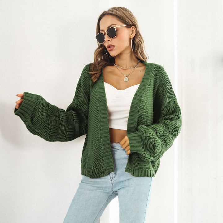 Puff Sleeve Cardigan Sweater Women Clothes Front Chunky Knitwear Coat-Sweaters-Zishirts