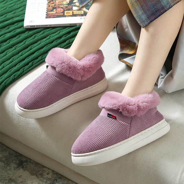 Winter Plush Cotton Shoes For Men And Women Cozy Fluffy Corduroy House Slippers Warm Slip On Fleece House Shoes-Womens Footwear-Zishirts