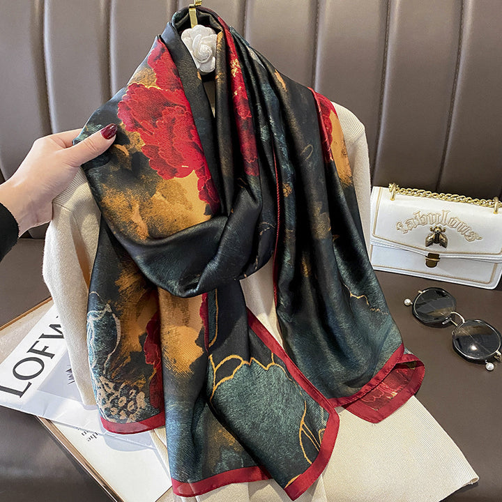 Flower Lightweight Sunscreen Imitated Silk Scarves-Scarves & Wraps-Zishirts