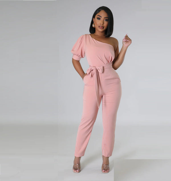 Fashion One Shoulder High Waist Slim Tapered Women's Jumpsuit-Suits & Sets-Zishirts